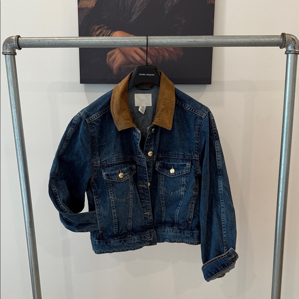 H&M Blue Denim Jacket with Tan Collar